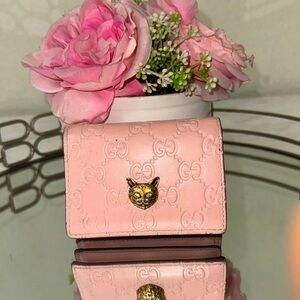 Authentic GUCCI Ssima GG Logo Signature Cat Leather Bifold Wallet